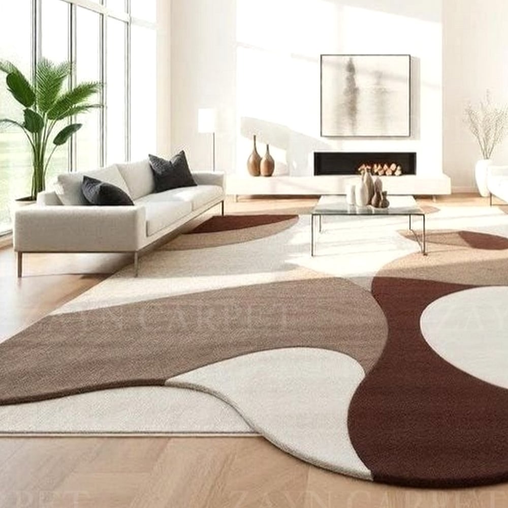 Handcrafted Brown Organic Abstract Living Room Rug